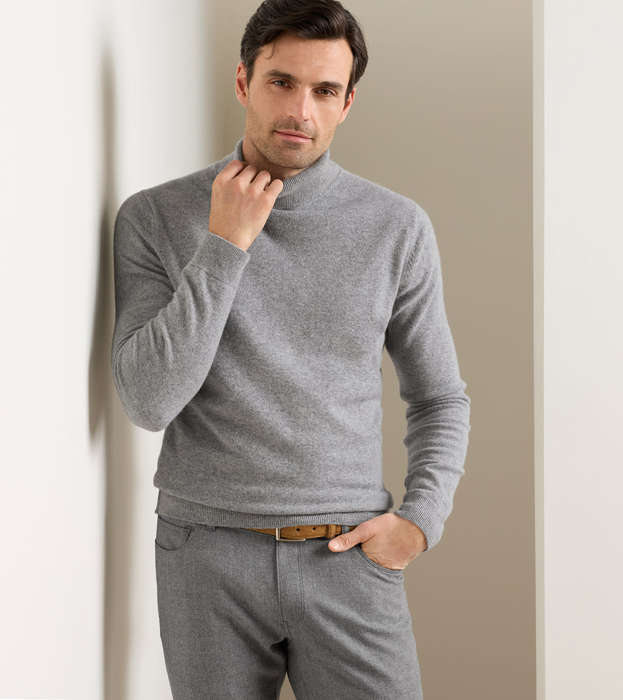Artisan Crafted Cashmere Turtleneck Sweater in Gale Grey - Alternate Image 1