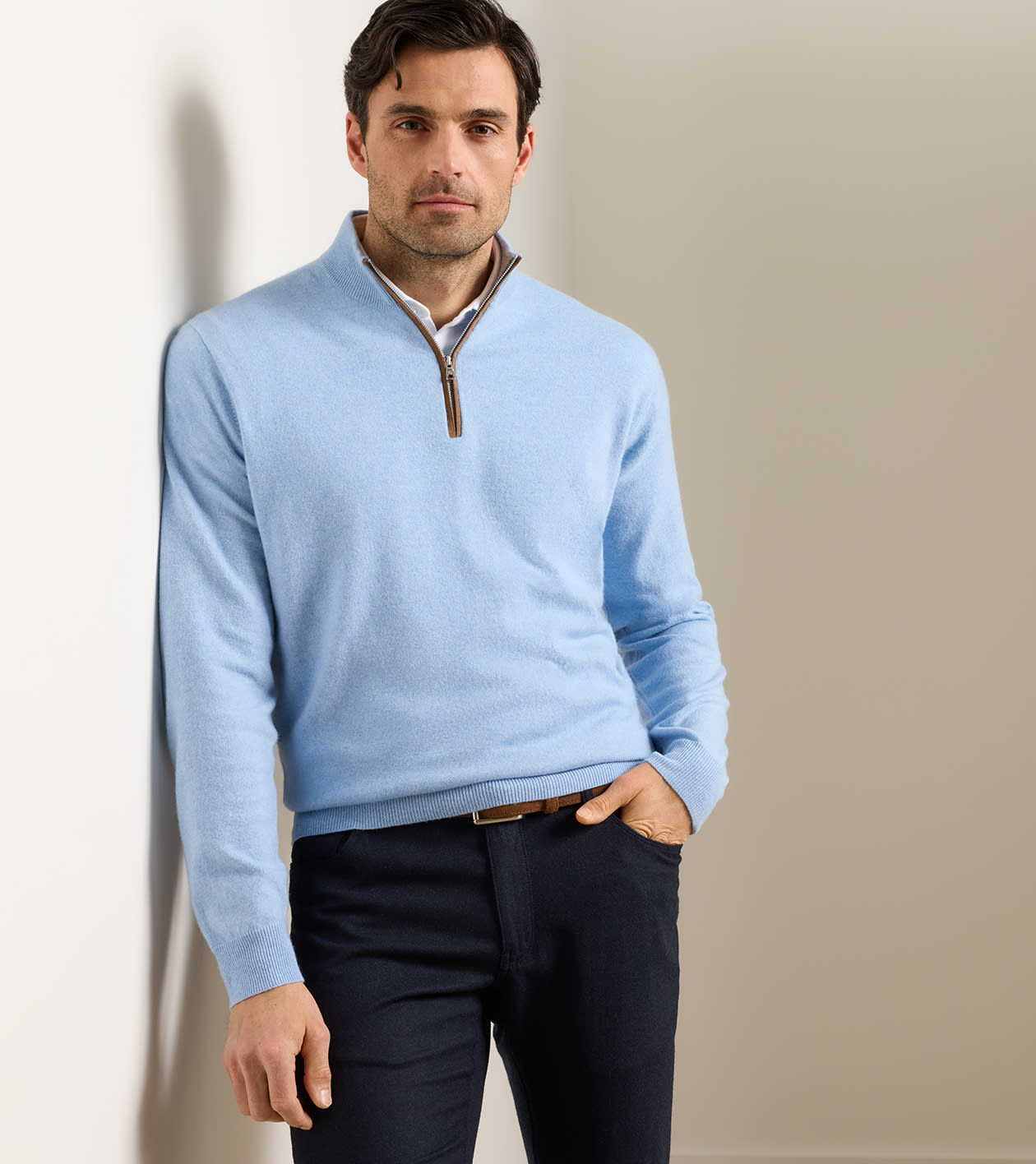 Artisan Crafted Cashmere Flex Quarter-Zip in Blue Frost - Alternate Image 1