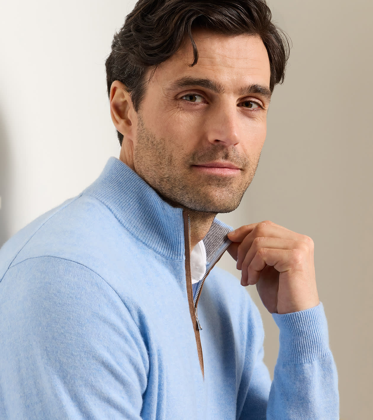 Artisan Crafted Cashmere Flex Quarter-Zip in Blue Frost - Alternate Image 3