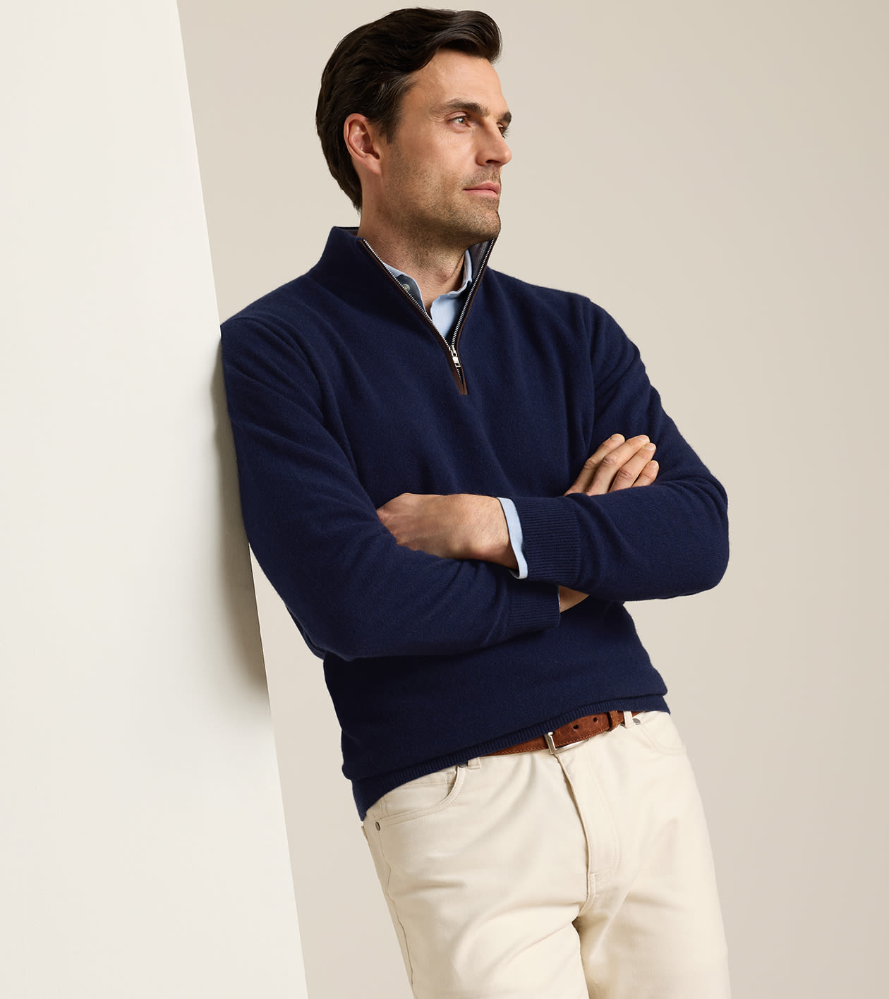 Artisan Crafted Cashmere Flex Quarter-Zip in Navy - Alternate Image 1