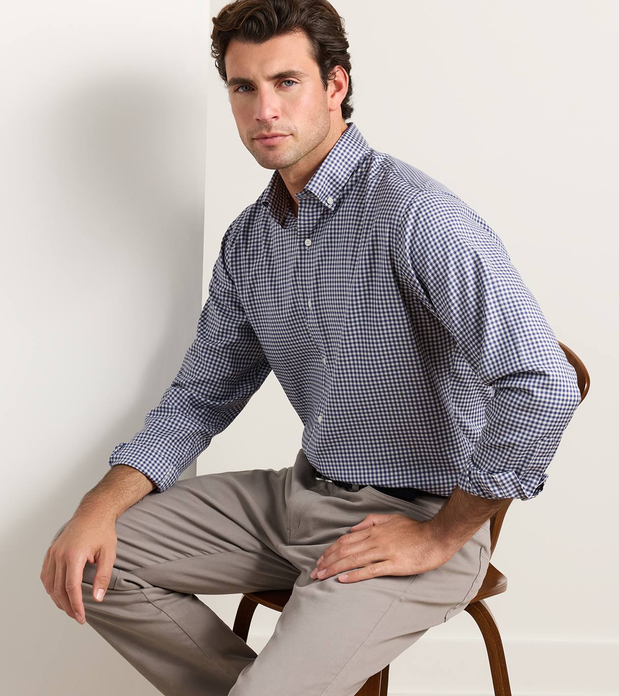 Liam Crown Soft Twill Sport Shirt in Navy - Alternate Image 1