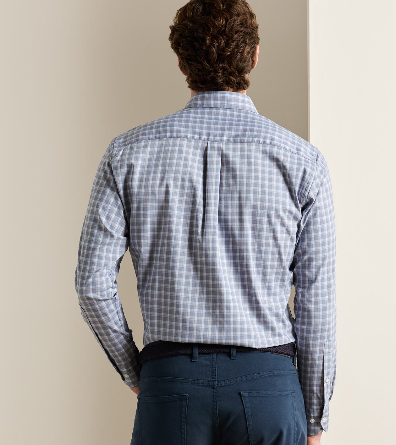 Lincoln Crown Lite Cotton-Stretch Sport Shirt in Navy - Alternate Image 2