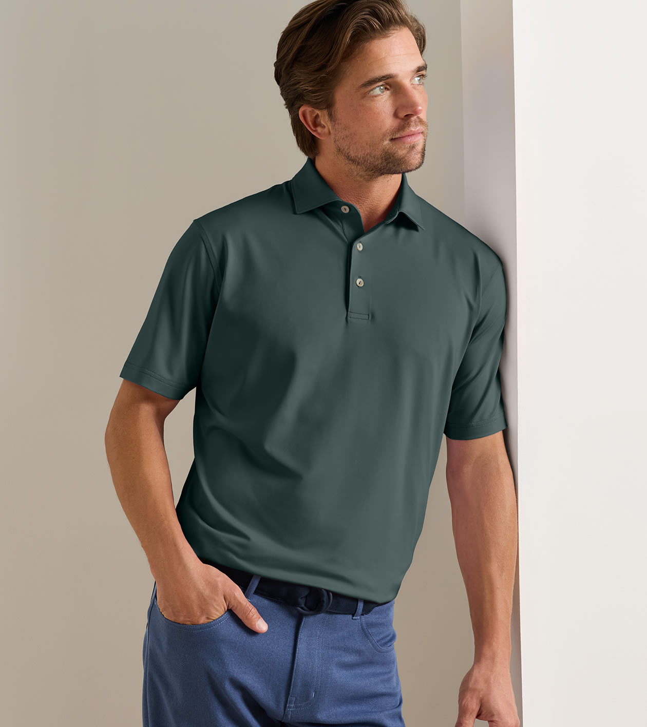 Solid Performance Jersey Polo in PINE BROOK - Alternate Image 1