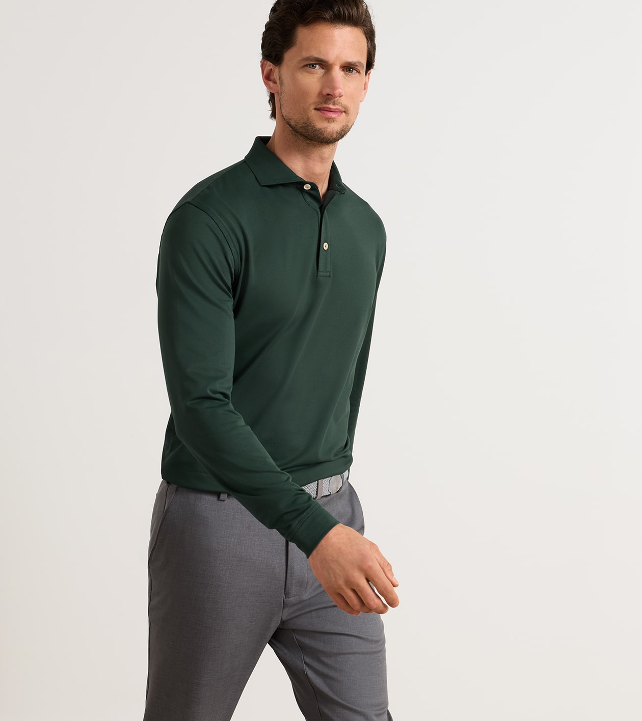 Lyons Performance Jersey Long-Sleeve Polo in PINE BROOK - Alternate Image 1