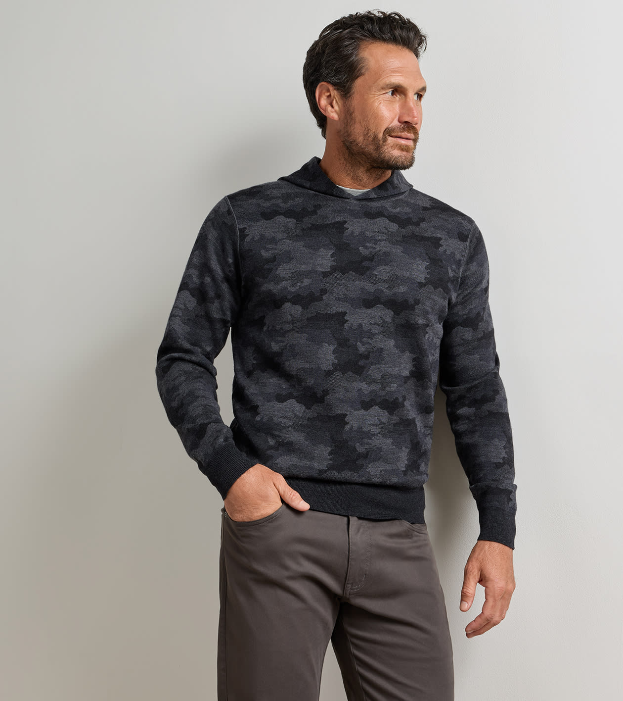 Reversible Camo Popover Hoodie in Black - Alternate Image 1