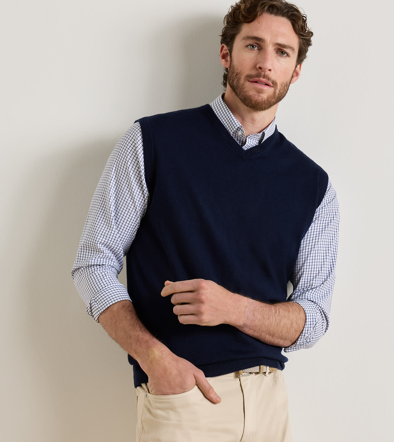 Autumn Crest V-Neck Vest in Navy - Alternate Image 1