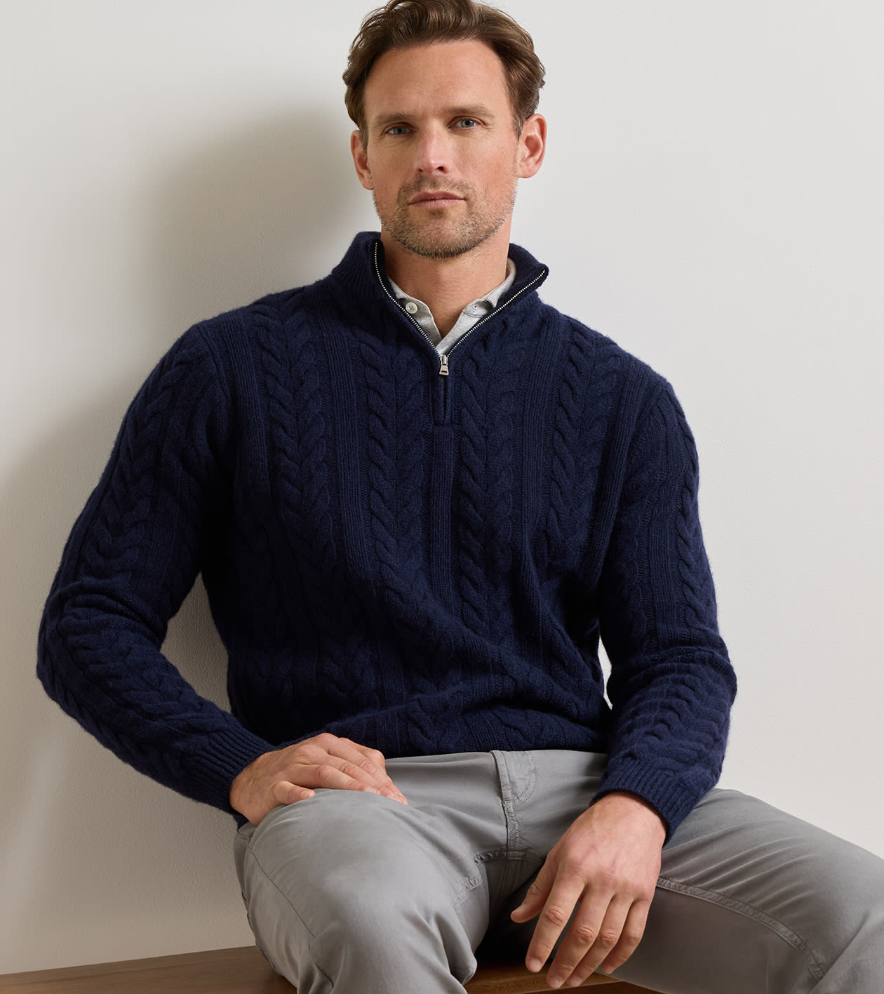 Carden Cable Quarter Zip Sweater in Navy - Alternate Image 1