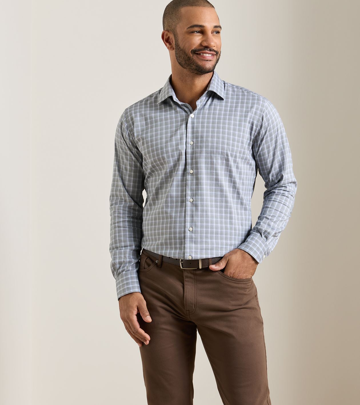 Lincoln Crown Lite Cotton-Stretch Sport Shirt in PINE BROOK - Alternate Image 1