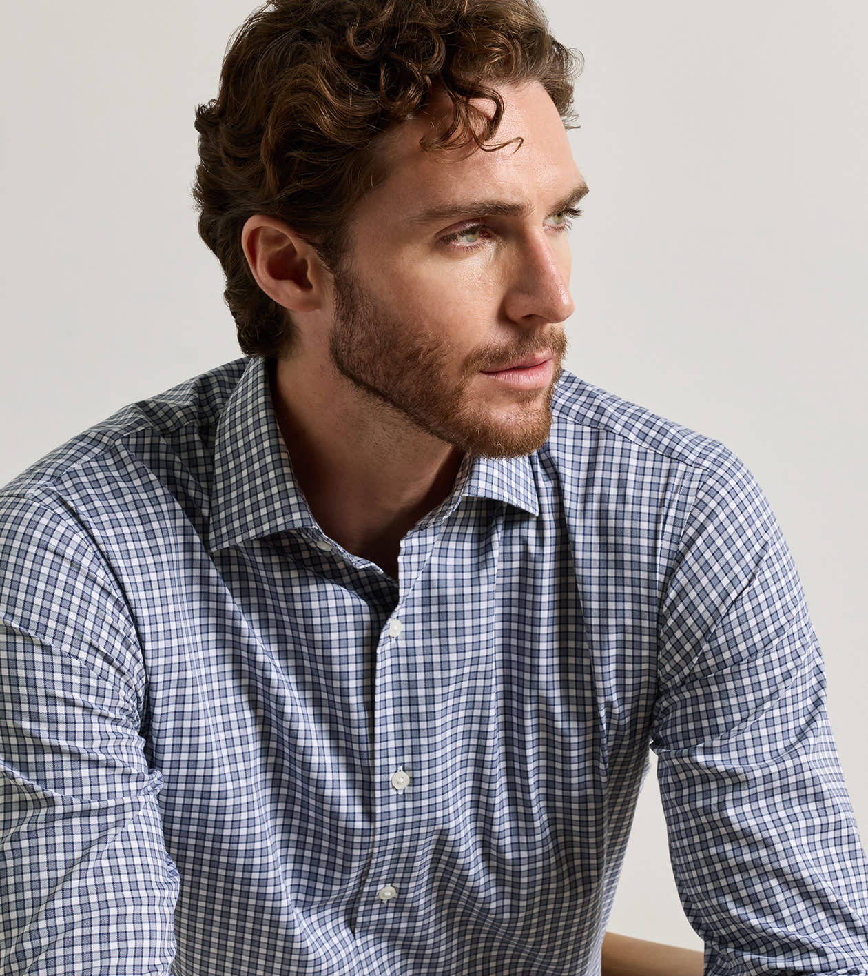 Atlas Crown Lite Cotton-Stretch Sport Shirt in Navy - Alternate Image 3