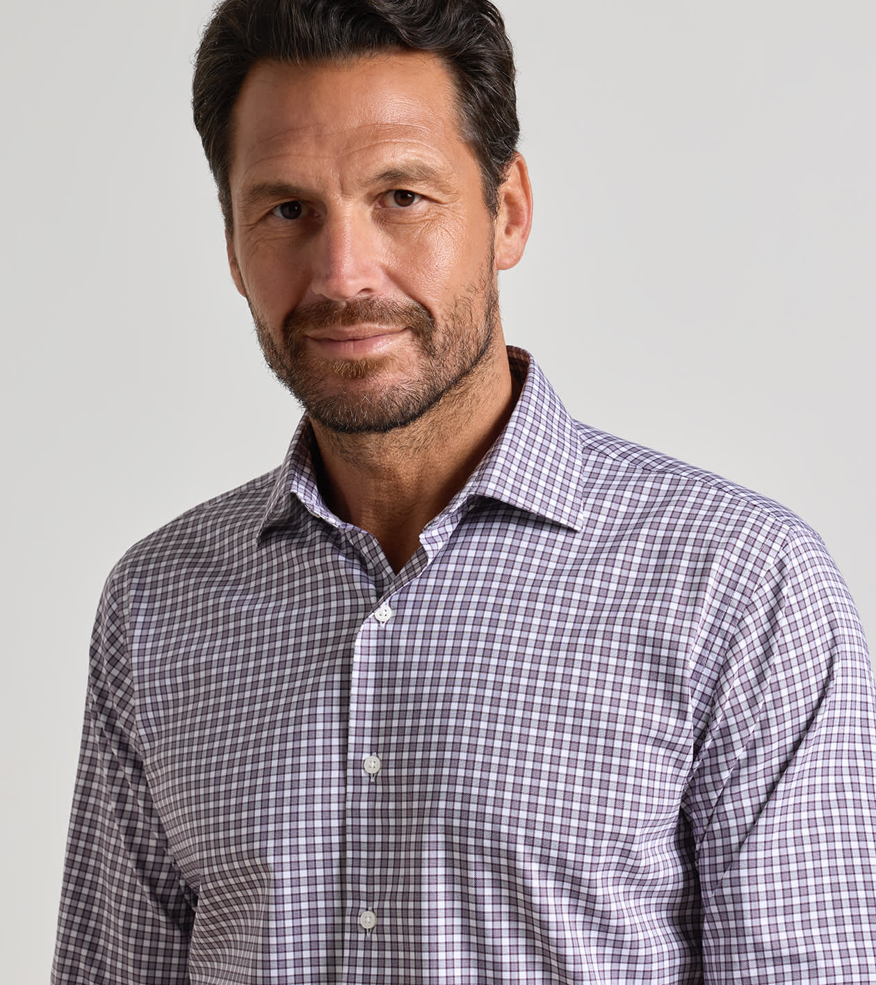 Atlas Crown Lite Cotton-Stretch Sport Shirt in GRAPESEED - Alternate Image 3
