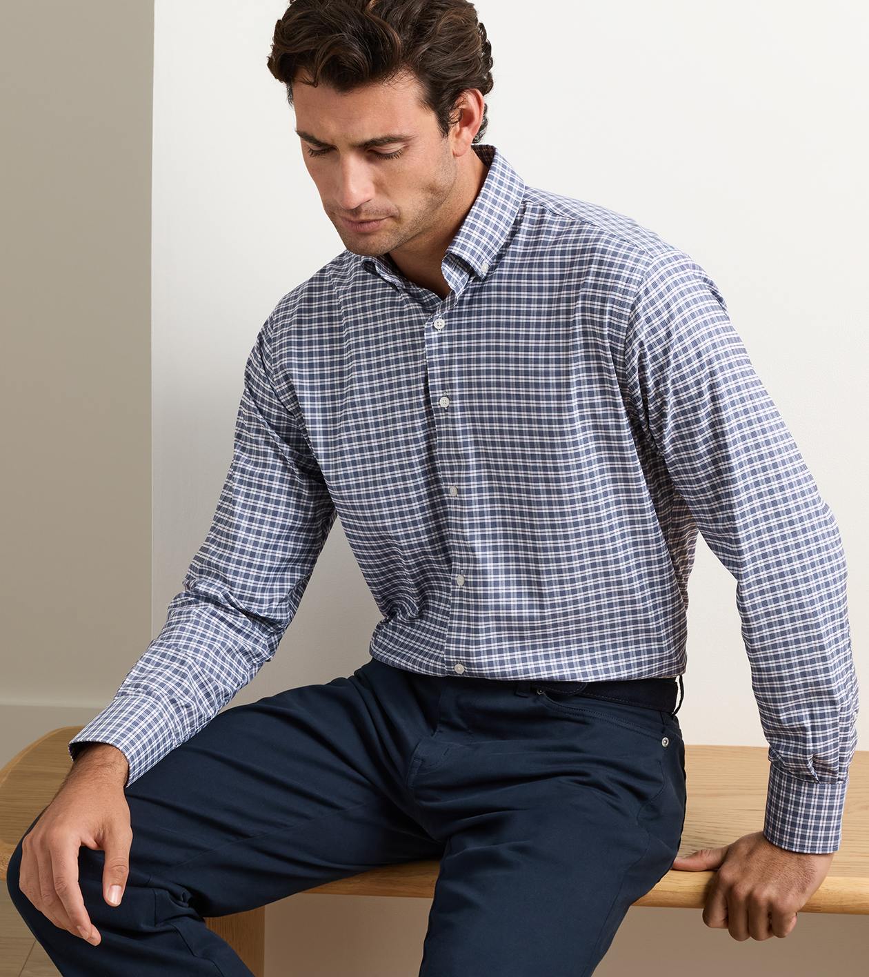 Clark Performance Twill Sport Shirt in Navy - Alternate Image 1