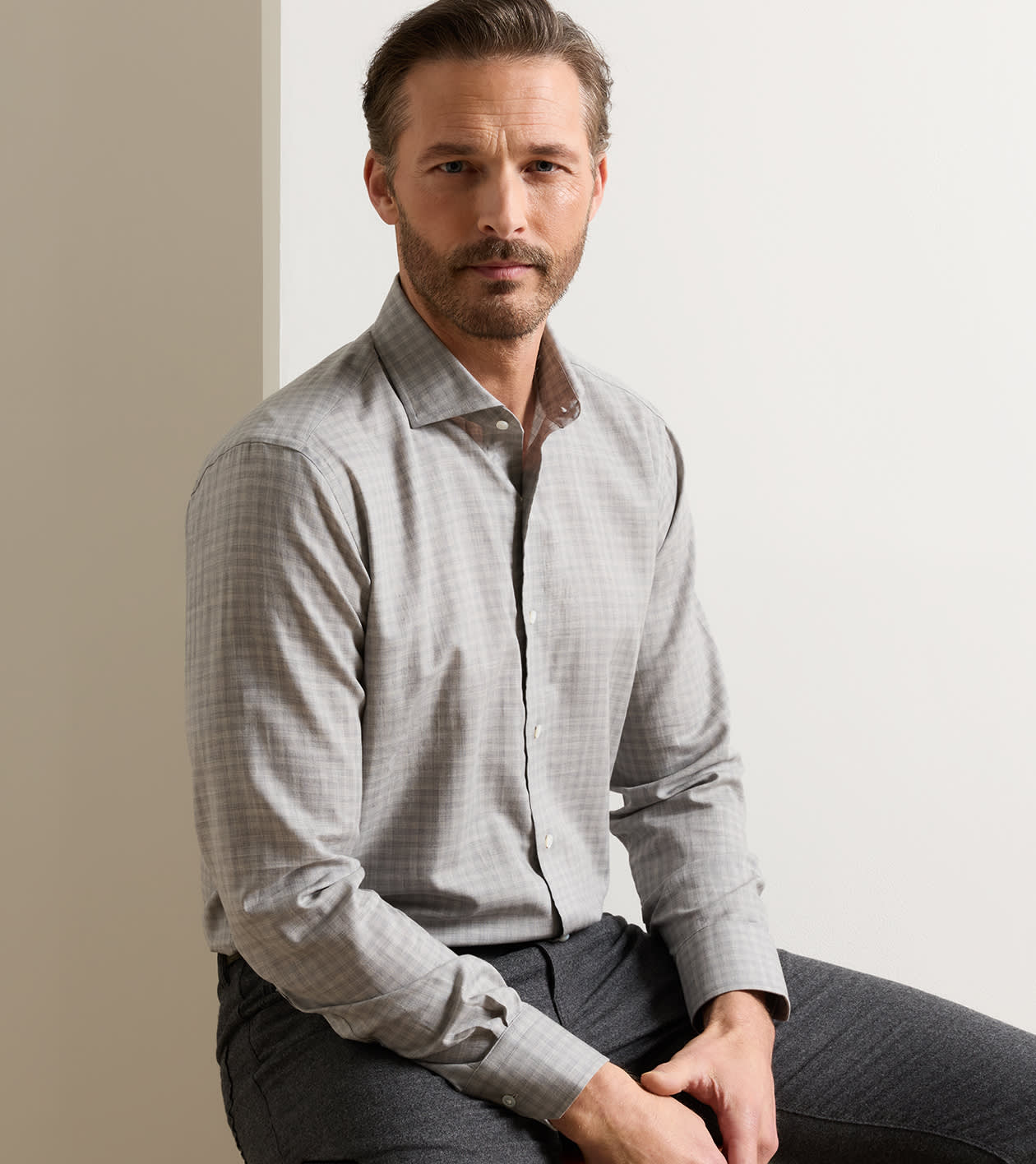 Felix Cotton Sport Shirt in Argento - Alternate Image 1