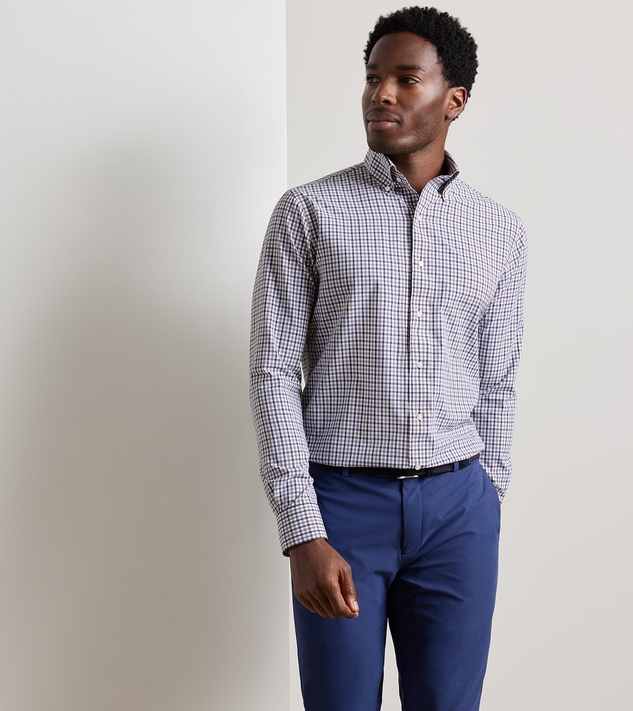 Clarence Performance Poplin Sport Shirt in Navy - Alternate Image 1