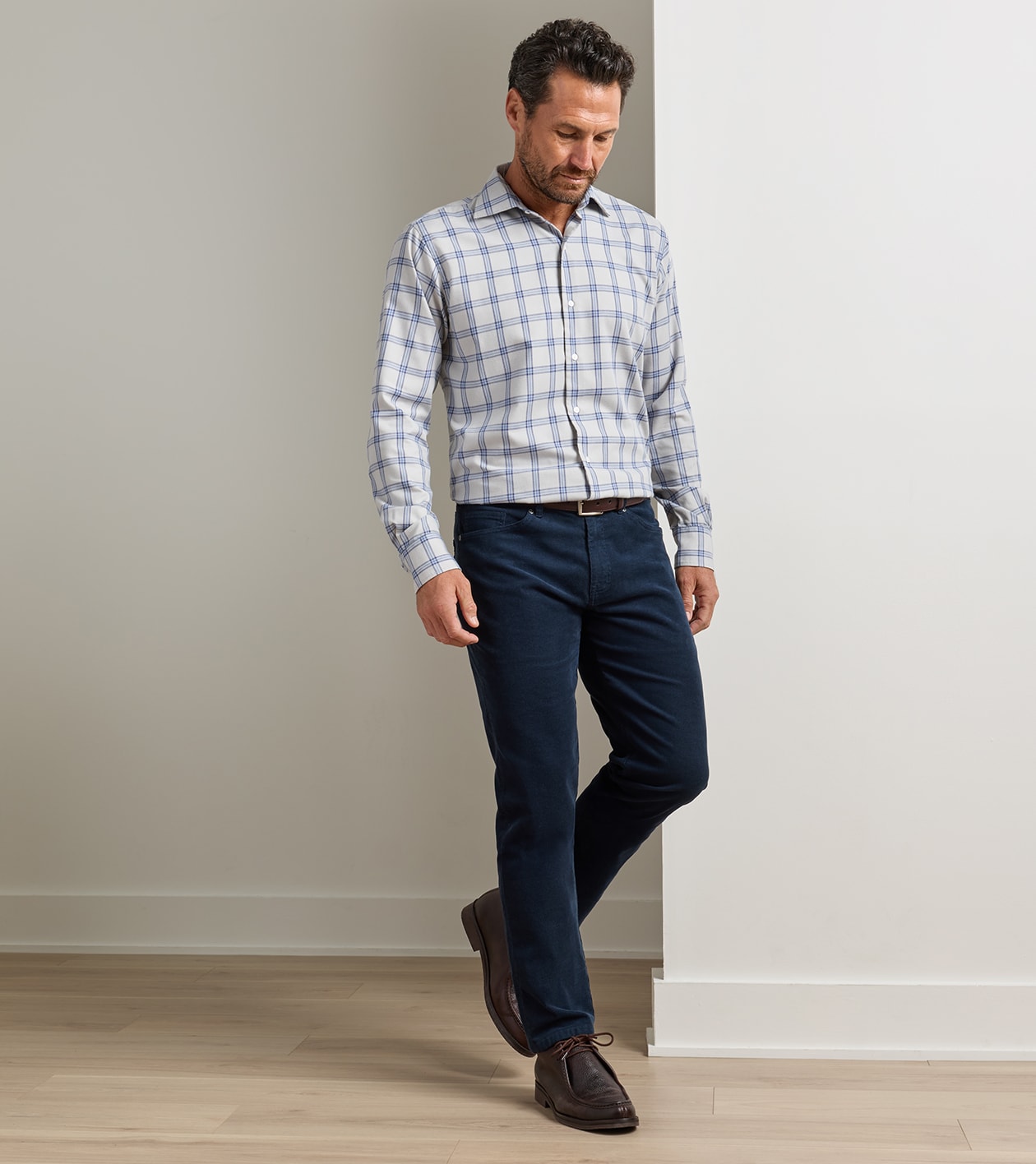 Classic Comfort Corduroy Five Pocket Trouser in Dark Navy - Alternate Image 1