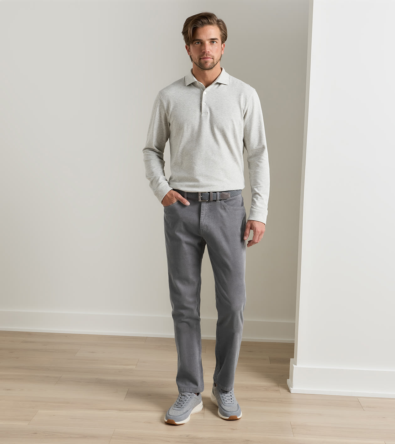 Classic Comfort Corduroy Five Pocket Trouser in OSLO GREY - Alternate Image 1