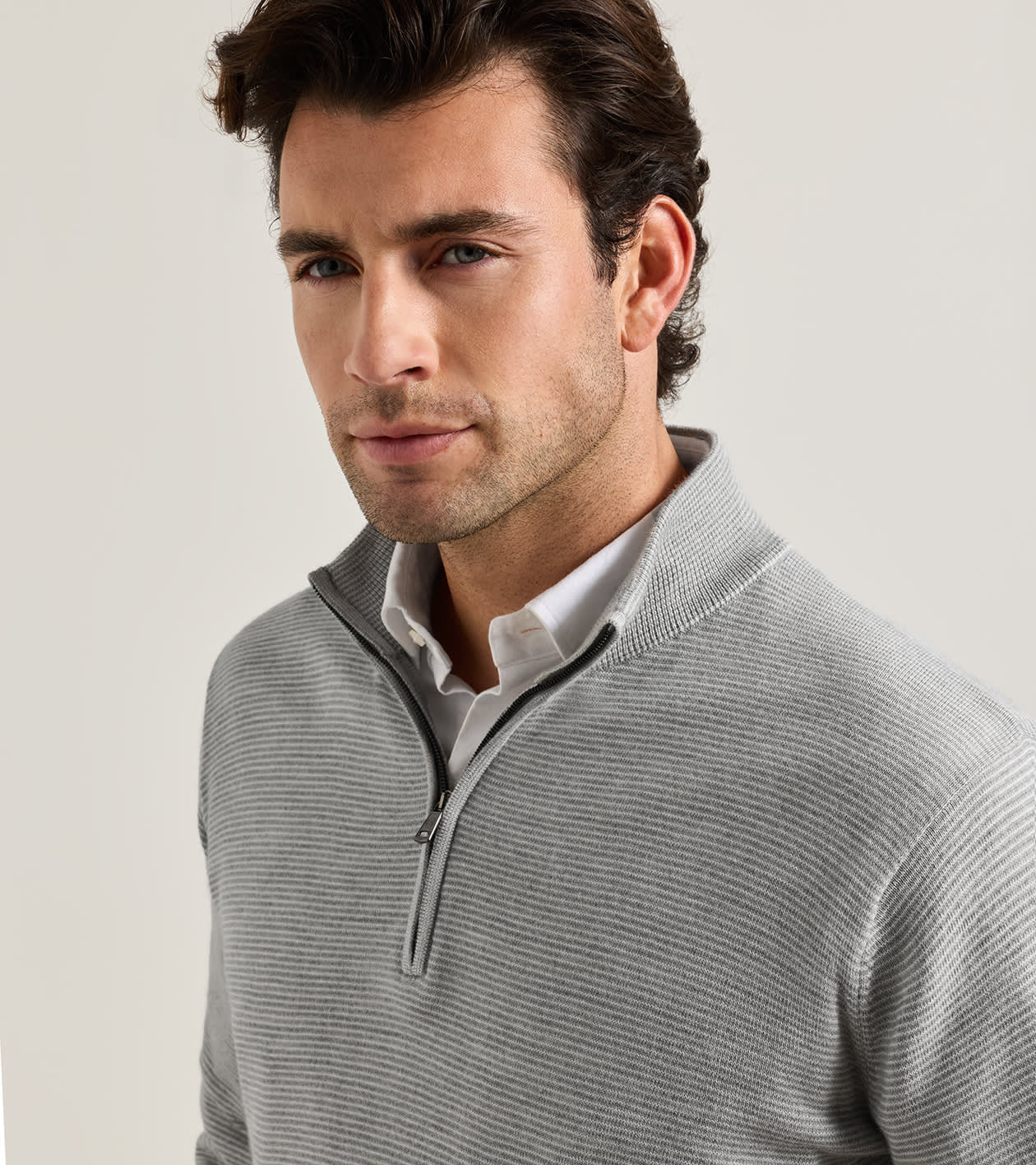 Canton Stripe Quarter Zip Jumper in Battleship Grey - Alternate Image 3