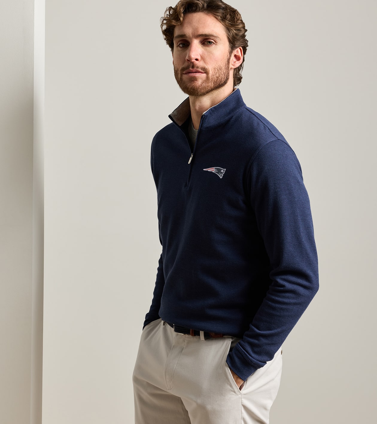 New England Patriots Crown Comfort Quarter-Zip Pullover in Navy - Alternate Image 1