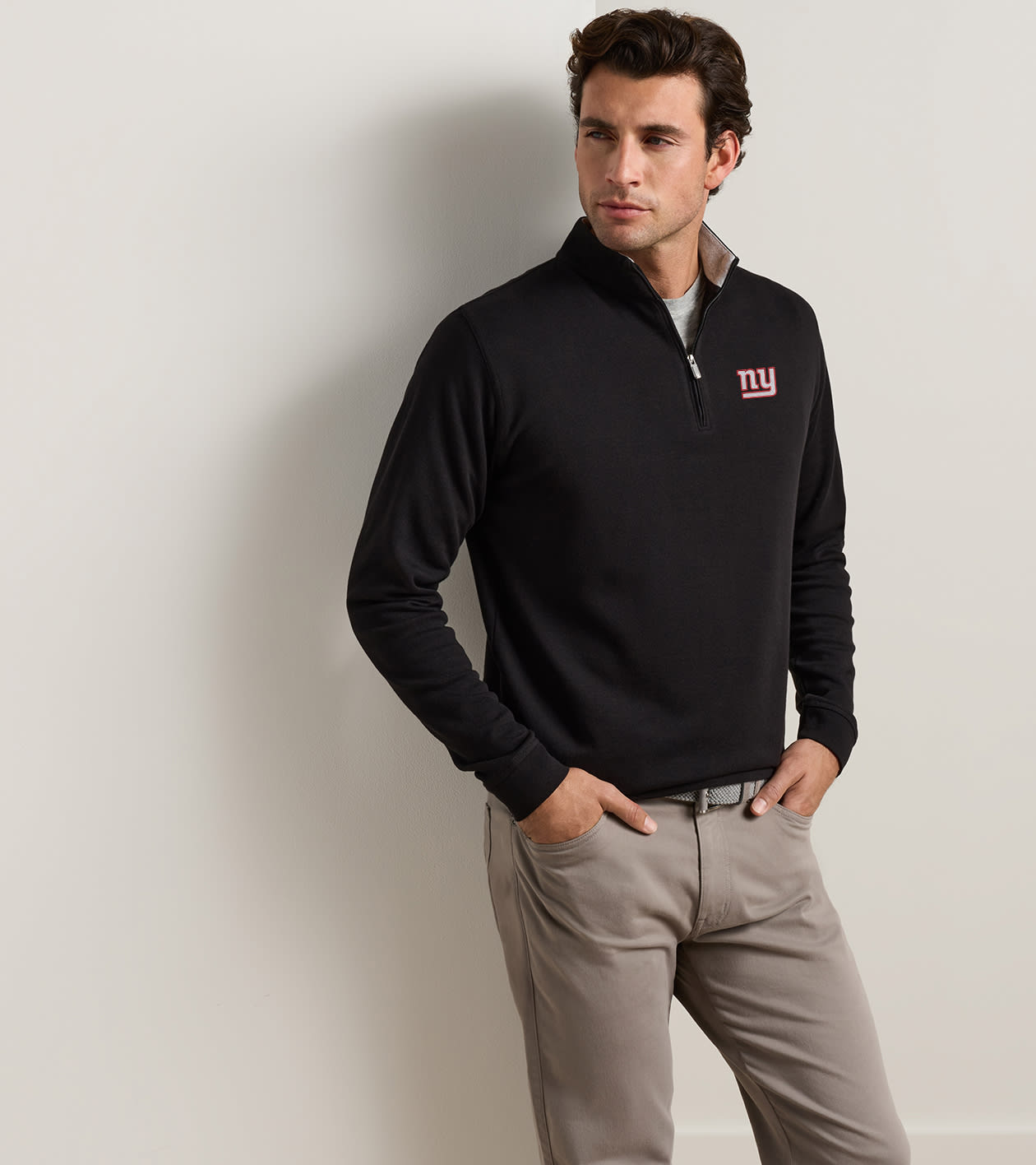 New York Giants Crown Comfort Quarter-Zip Pullover in Black - Alternate Image 1