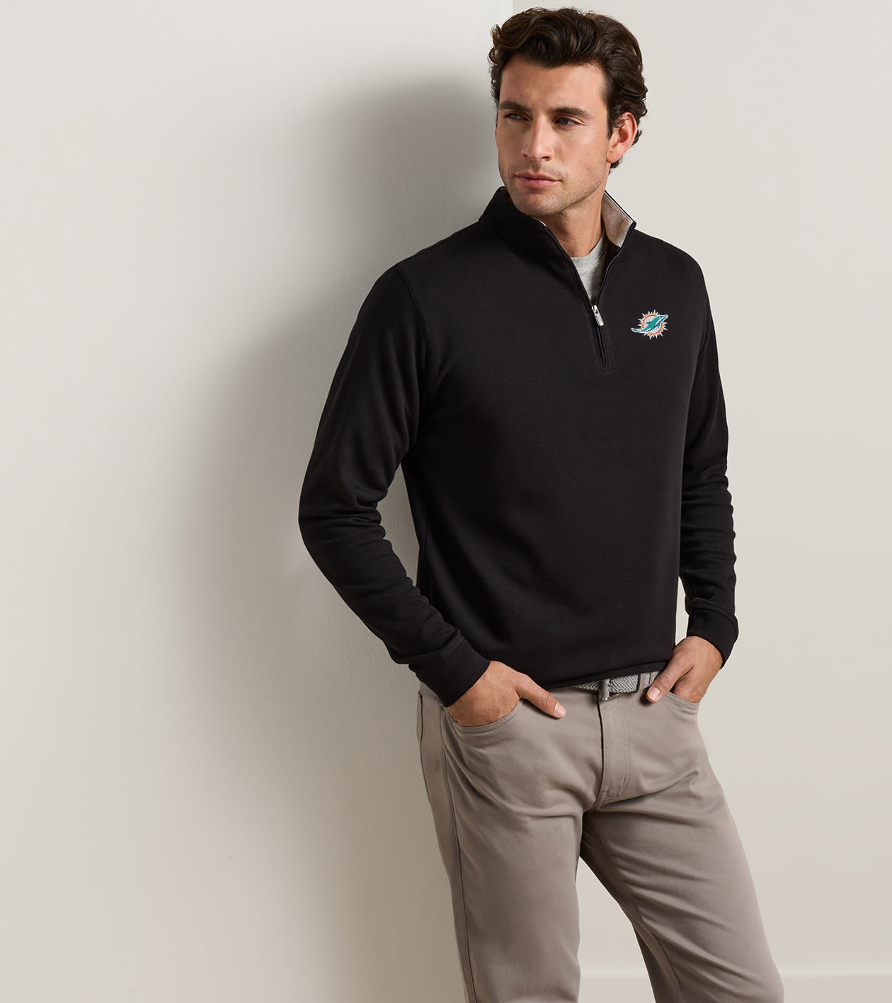Miami Dolphins Crown Comfort Quarter-Zip Pullover in Black - Alternate Image 1