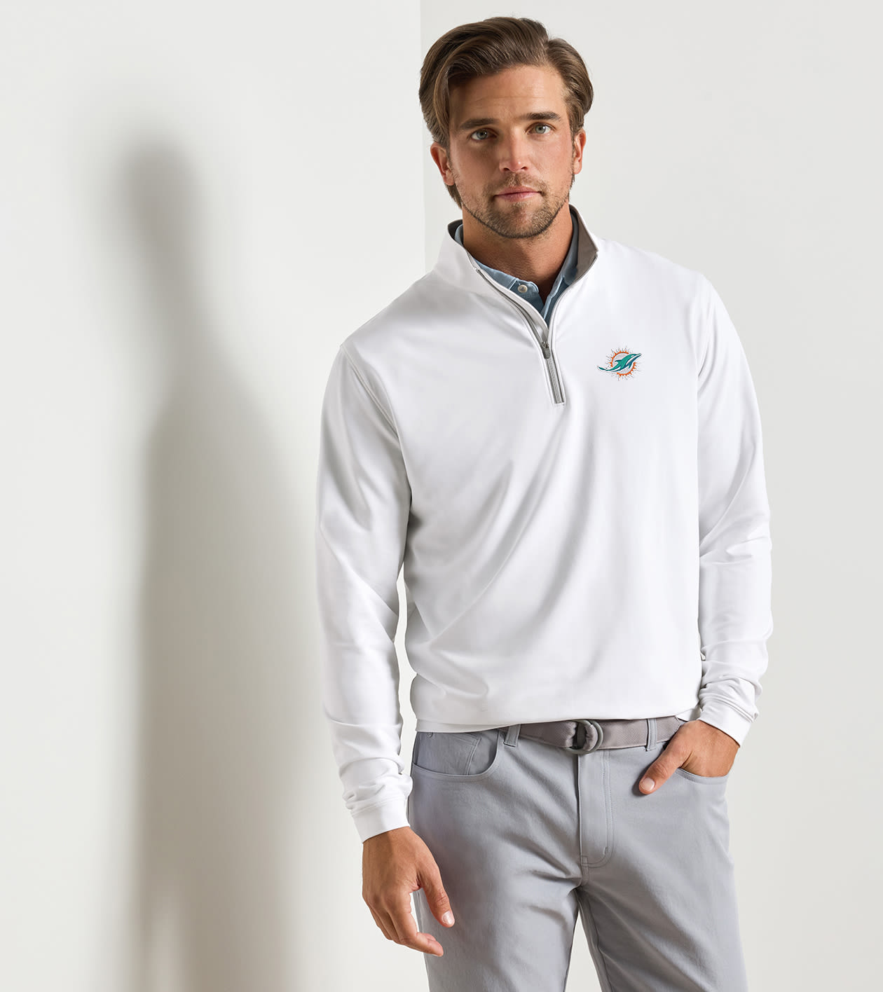Miami Dolphins Perth Performance Quarter-Zip in White - Alternate Image 1