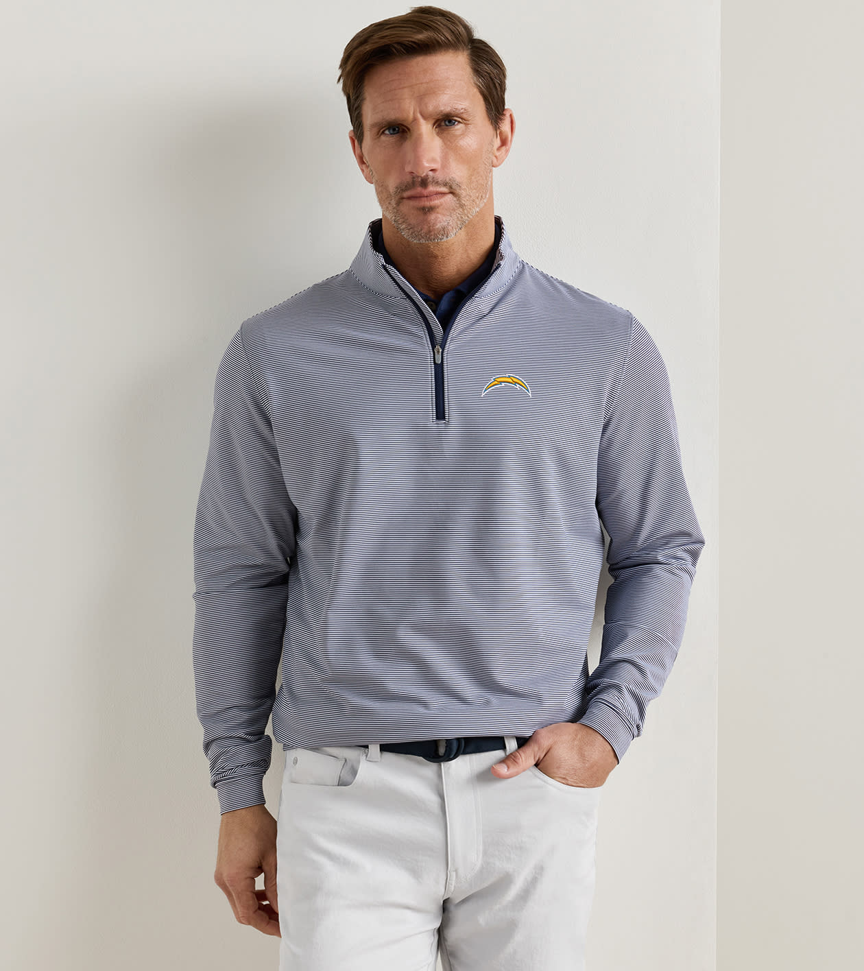 Los Angeles Chargers Perth Sugar Stripe Performance Quarter-Zip in Navy/White - Alternate Image 1