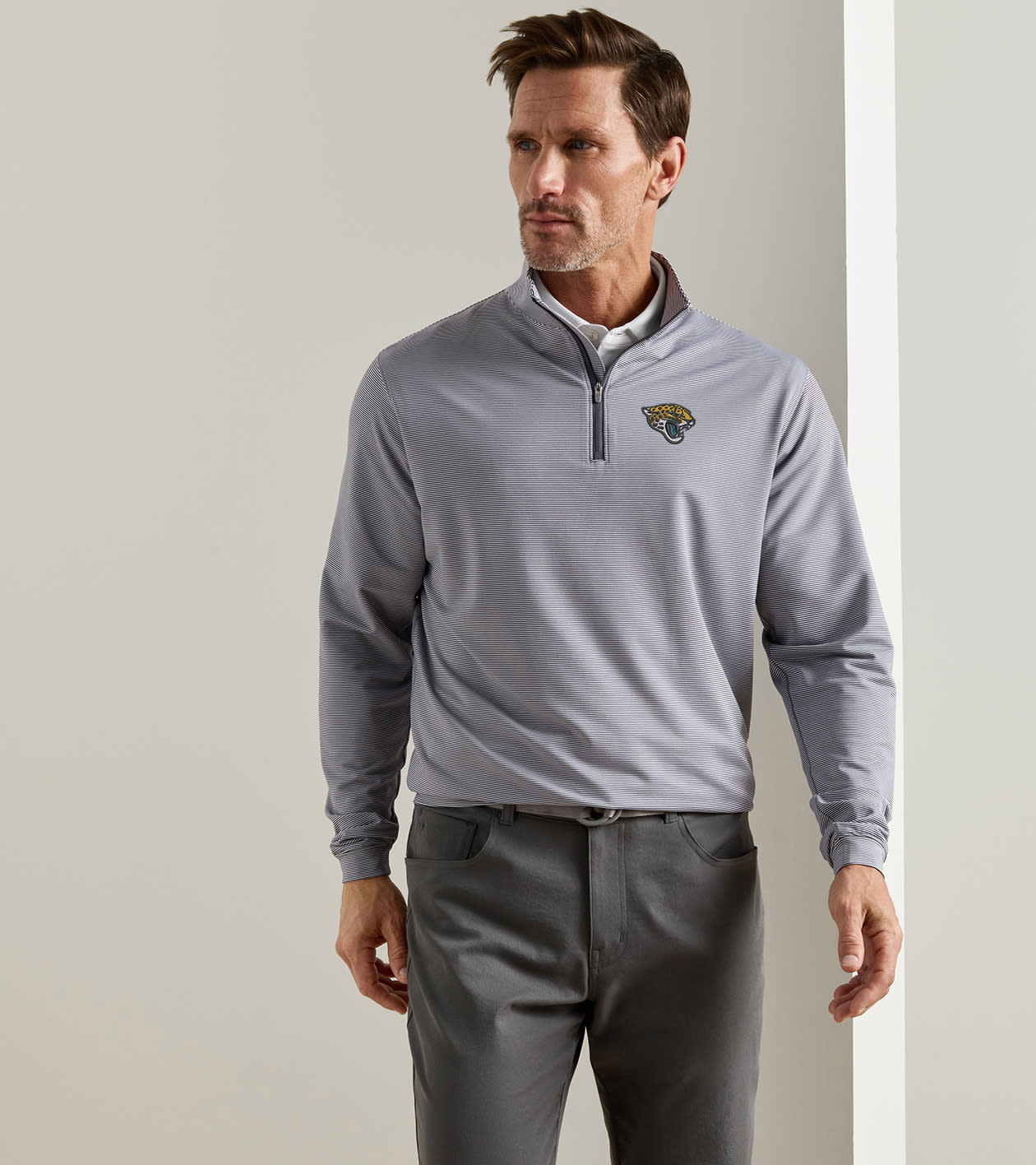 Jacksonville Jaguars Perth Sugar Stripe Performance Quarter-Zip in Iron/White - Alternate Image 1