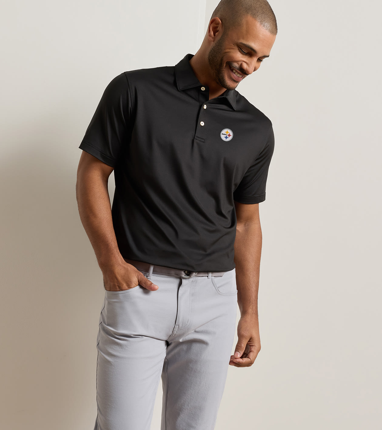Pittsburgh Steelers Solid Performance Jersey Polo in Black - Alternate Image 1