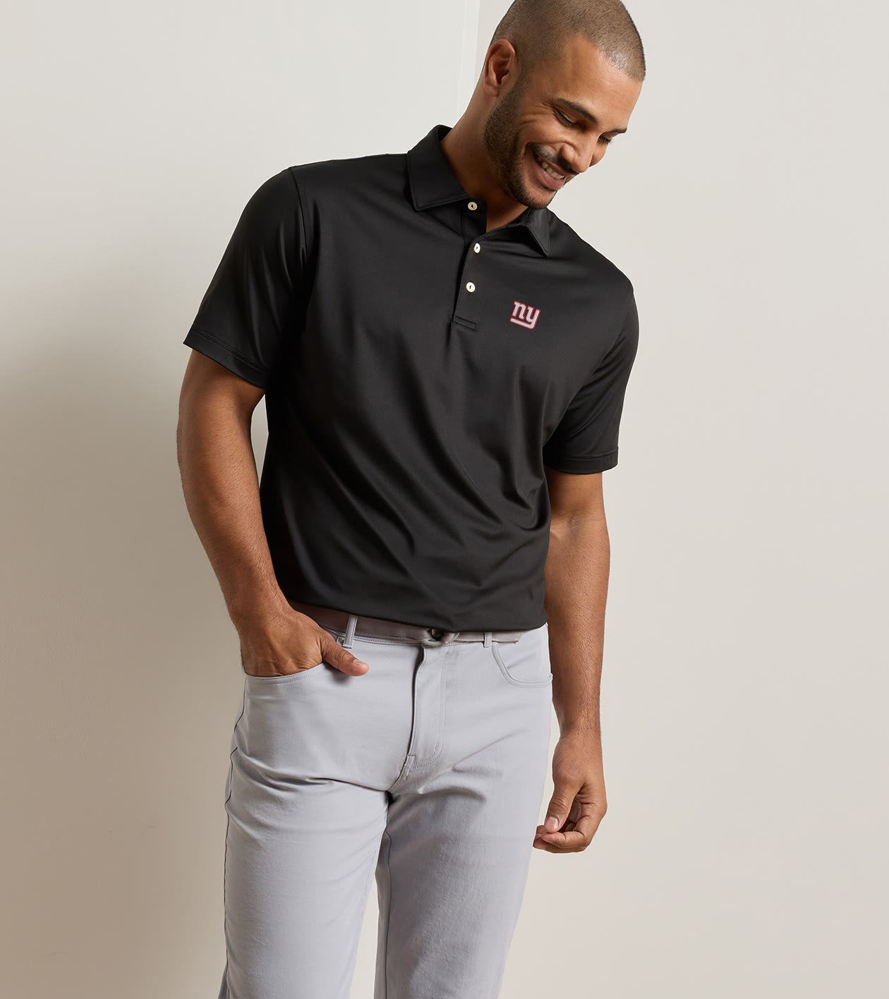 New York Giants Solid Performance Jersey Polo in Black - Alternate Image 1