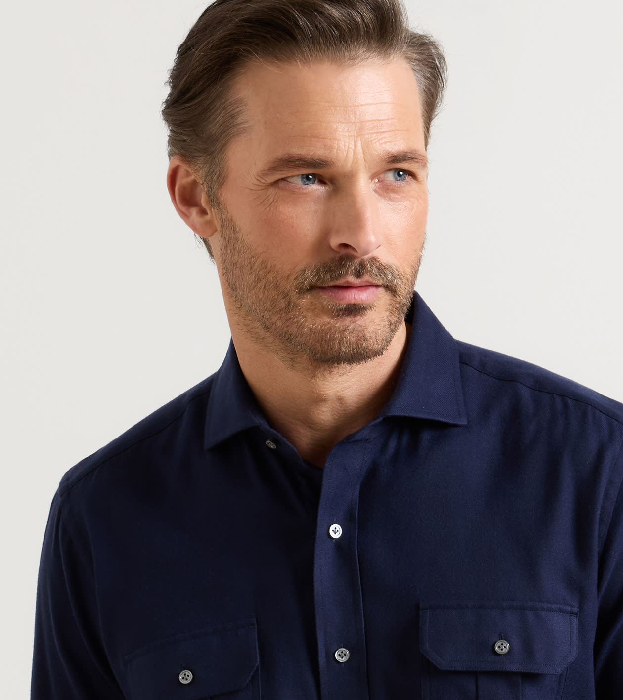 Bolzano Italian Flannel Sport Shirt in Navy - Alternate Image 3