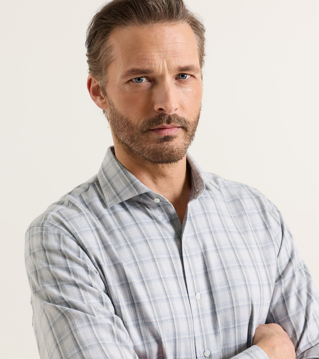 Calitri Italian Flannel Sport Shirt in British Grey - Alternate Image 3