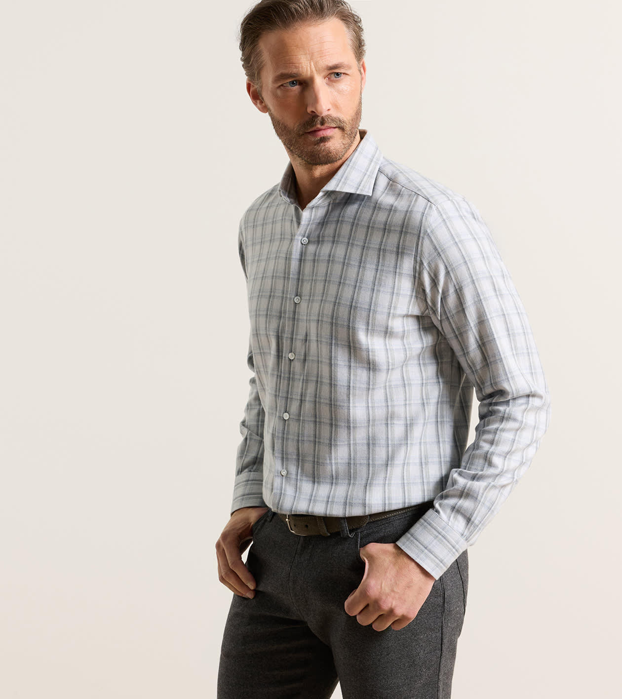 Calitri Italian Flannel Sport Shirt in British Grey - Alternate Image 1