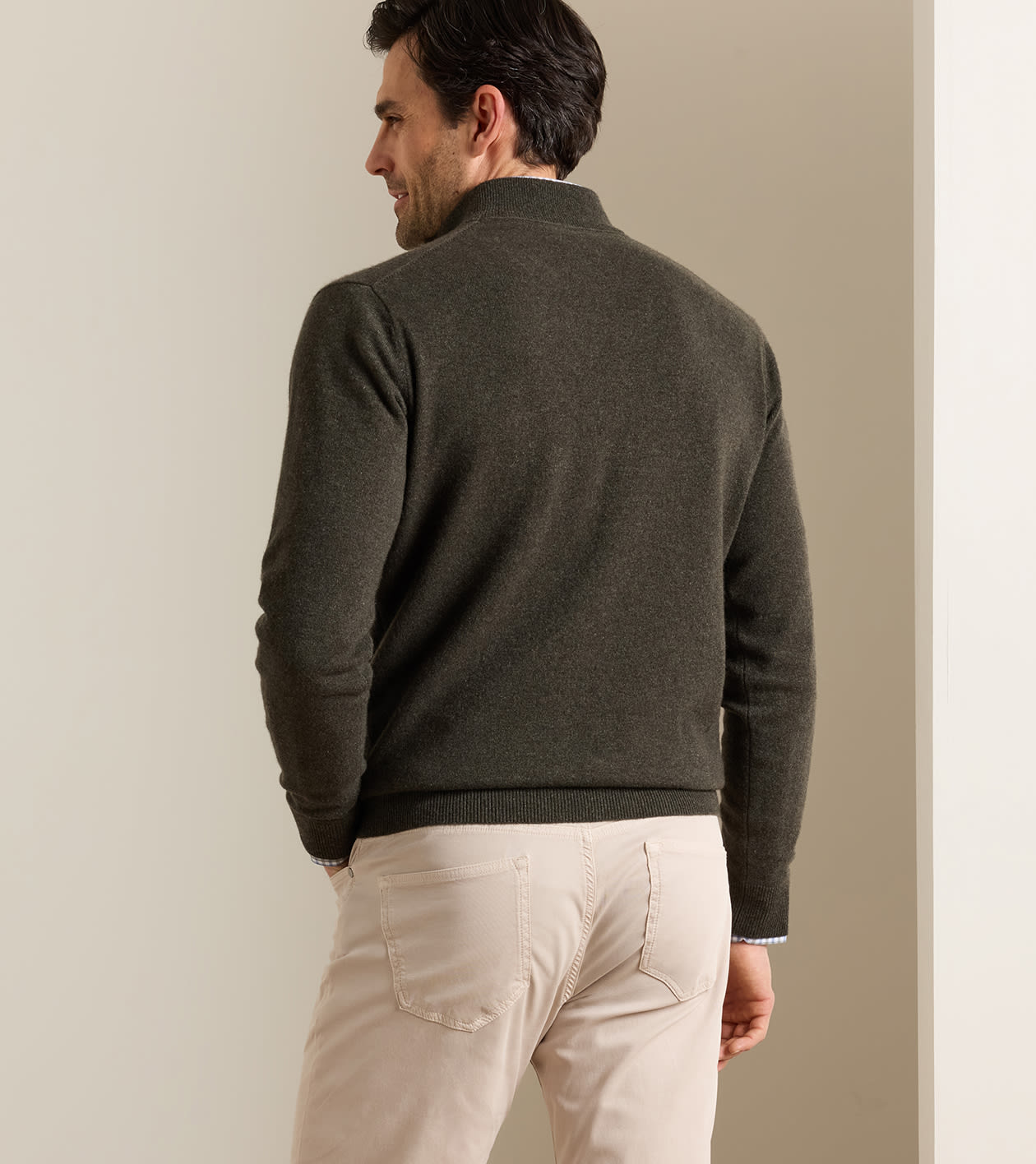 Artisan Crafted Cashmere Flex Quarter-Zip in Dark Olive - Alternate Image 2