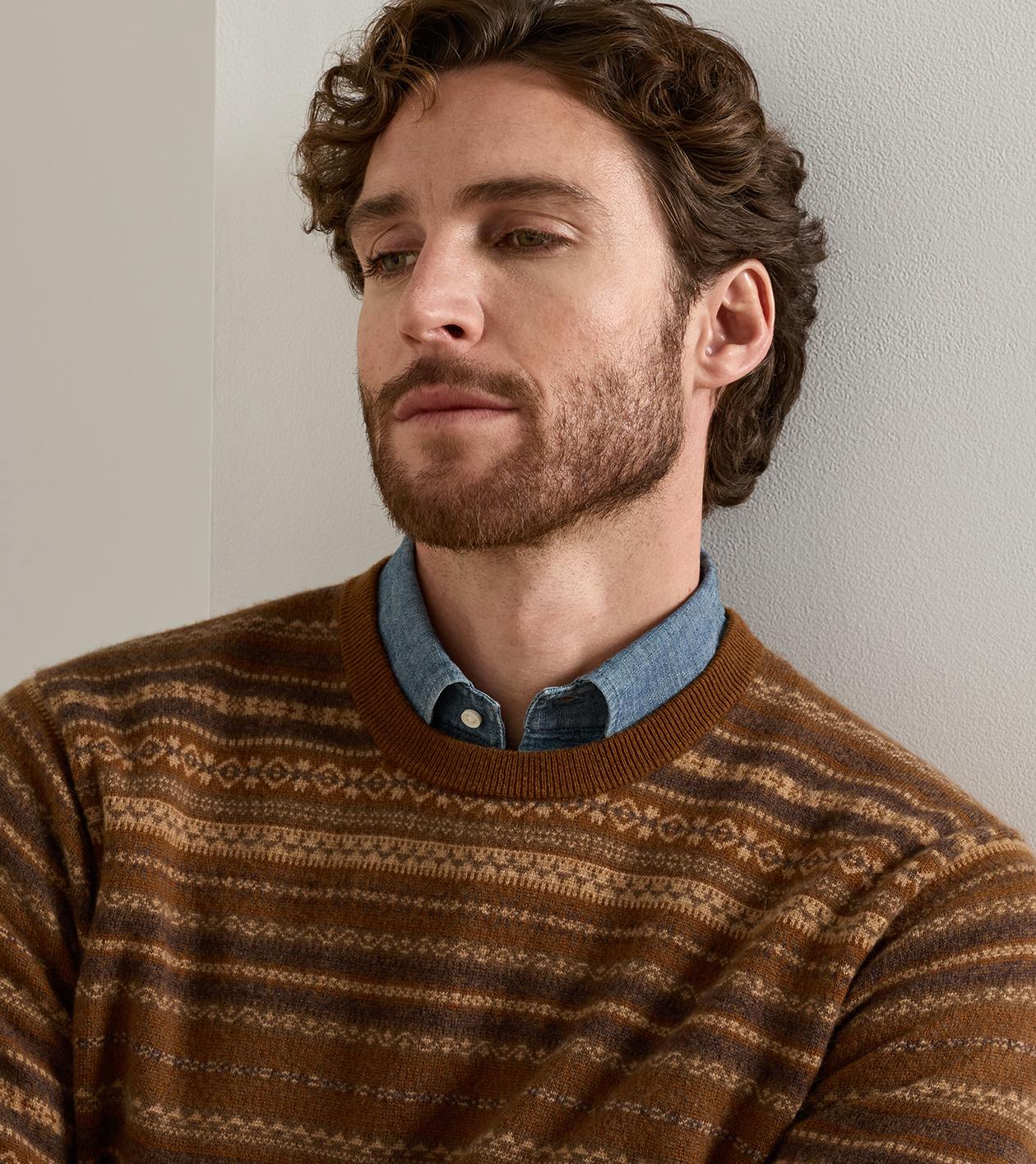 Saddle Fairisle Crewneck Sweater in Dark Amber - Alternate Image 3