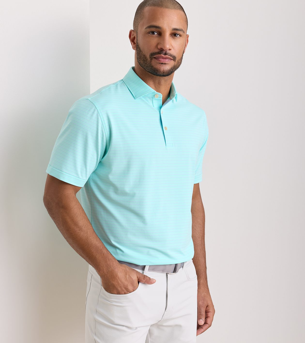 Oaks Performance Jersey Polo in BRIGHT AQUA - Alternate Image 1