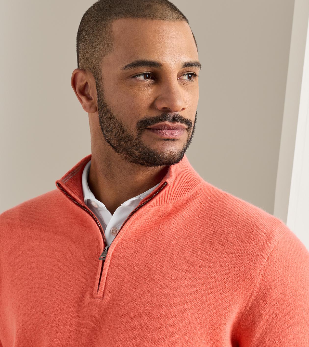 25th Anniversary Cashmere Quarter-Zip Jumper in Coral - Alternate Image 3