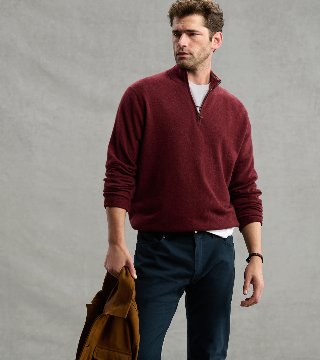 25th Anniversary Cashmere Quarter-Zip Jumper in Bordeaux - Alternate Image 6