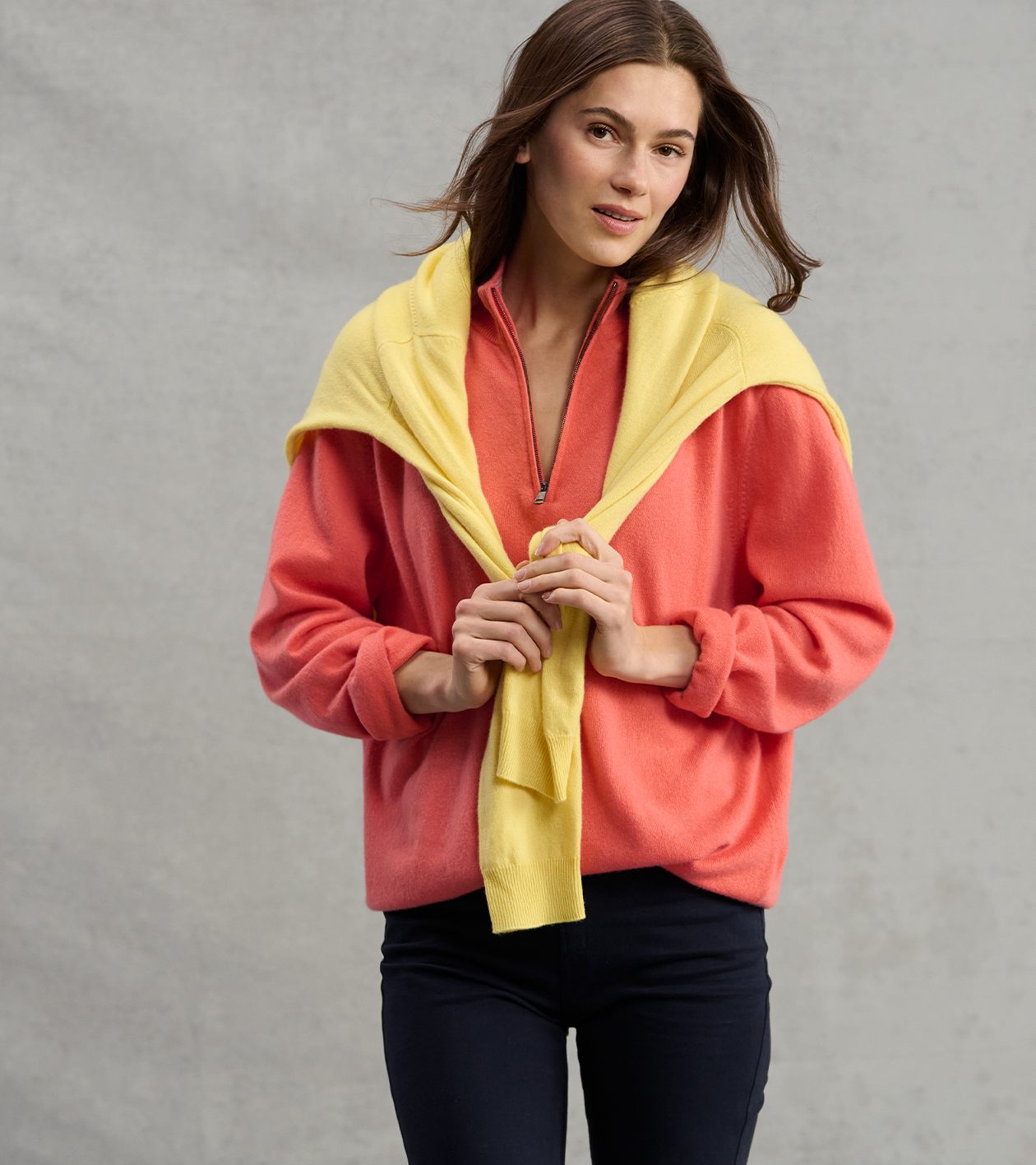 25th Anniversary Cashmere Quarter-Zip Jumper in Coral - Alternate Image 6