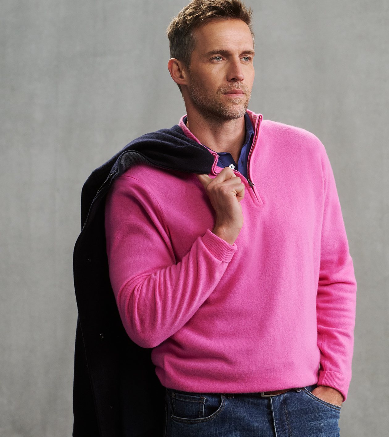 25th Anniversary Cashmere Quarter-Zip Jumper in FUCHSIA - Alternate Image 6