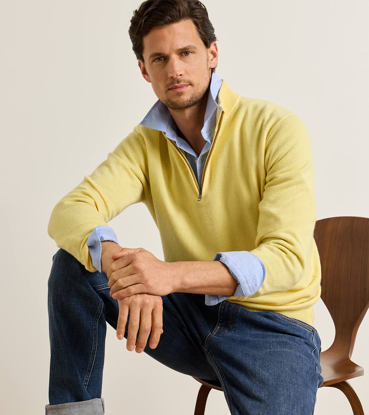 25th Anniversary Cashmere Quarter-Zip Jumper in MAIZE - Alternate Image 6