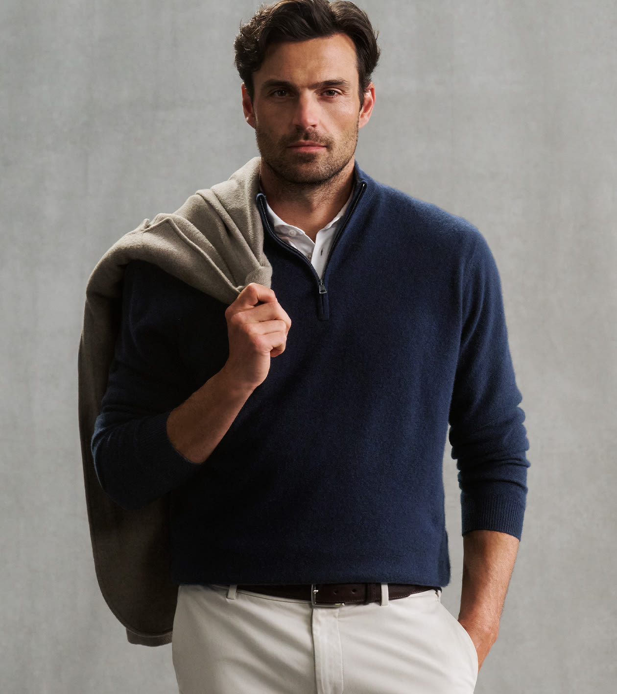 25th Anniversary Cashmere Quarter-Zip Jumper in Navy - Alternate Image 5