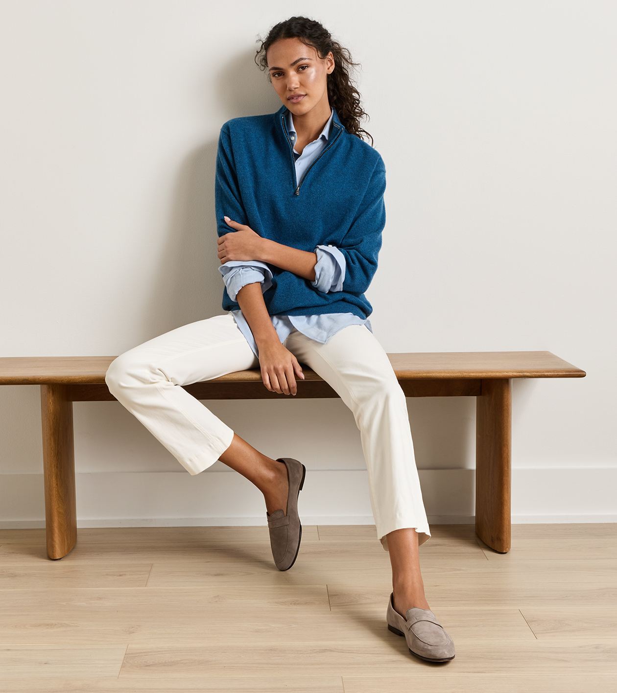 25th Anniversary Cashmere Quarter-Zip Sweater in Ocean Blue - Alternate Image 6