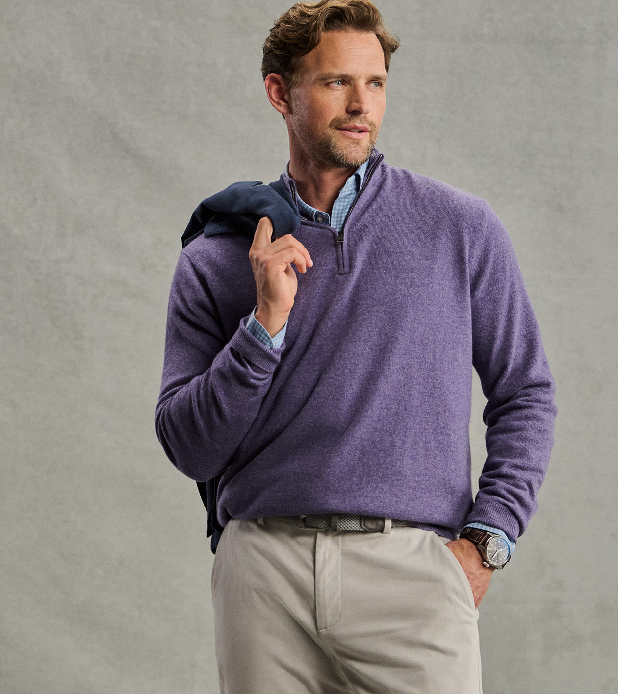 25th Anniversary Cashmere Quarter-Zip Jumper in PURPLE FIG - Alternate Image 6