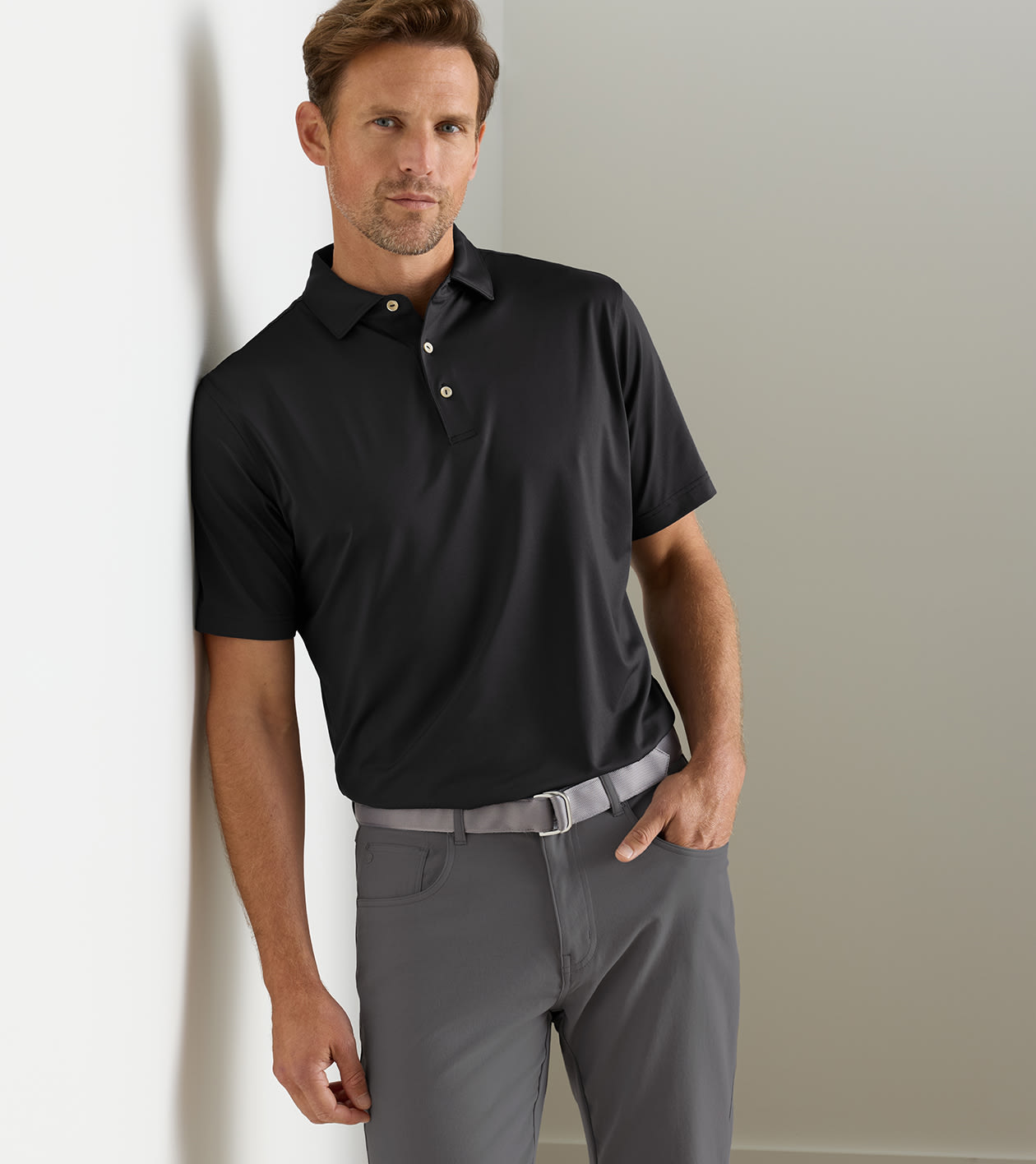 Solid Performance Jersey Polo in Black - Alternate Image 1