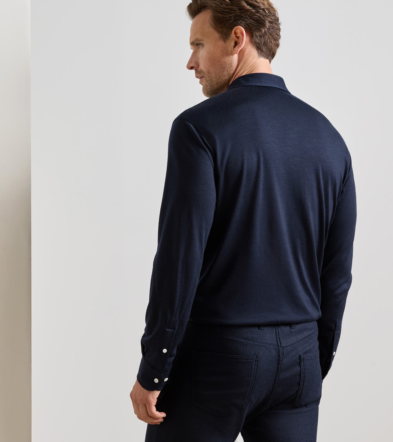Artisan Crafted Cashmere Long-Sleeve Knit Polo in Navy - Alternate Image 2