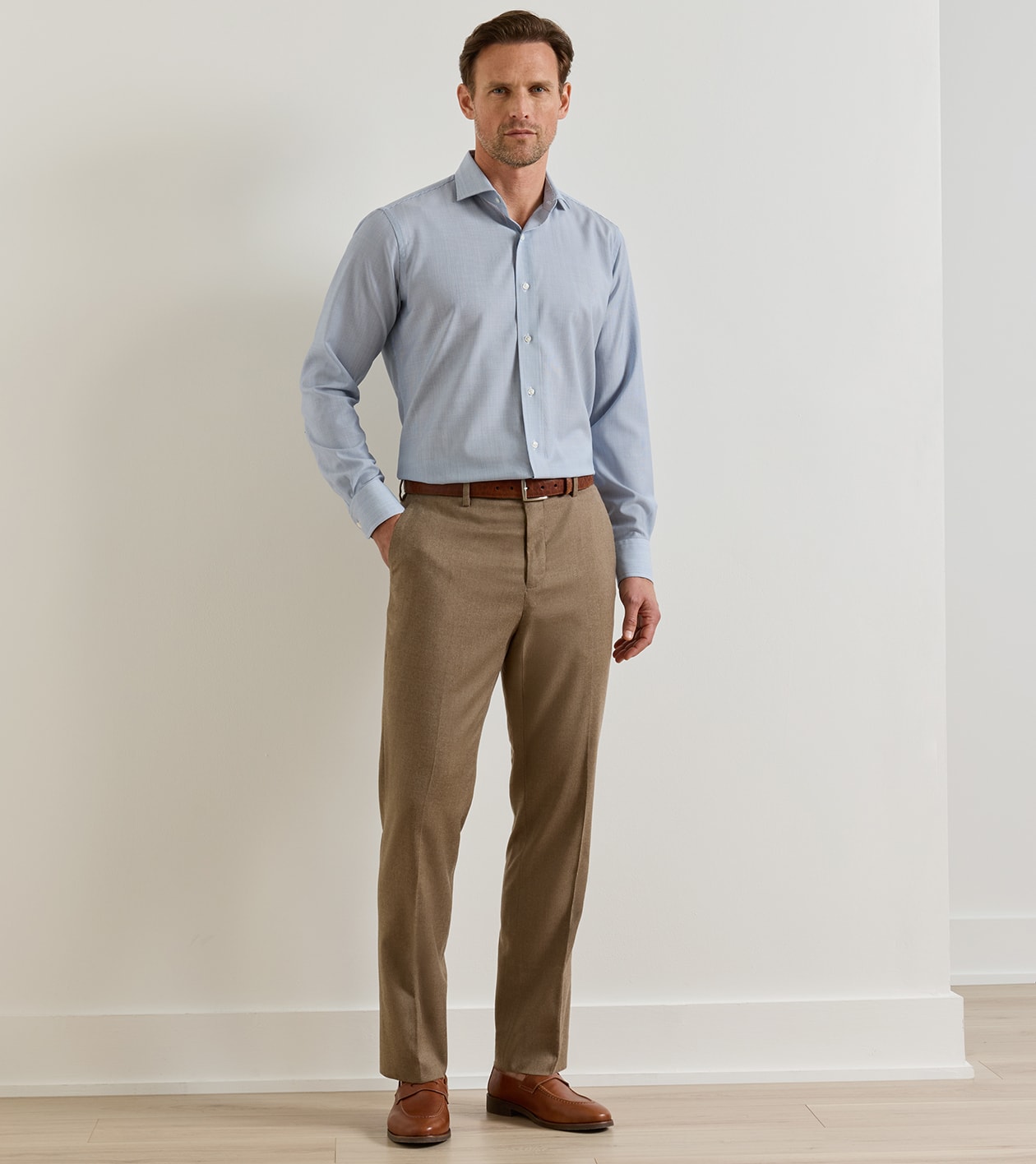 Byron Cashmere-Merino Flat Front Trouser in Barley - Alternate Image 1