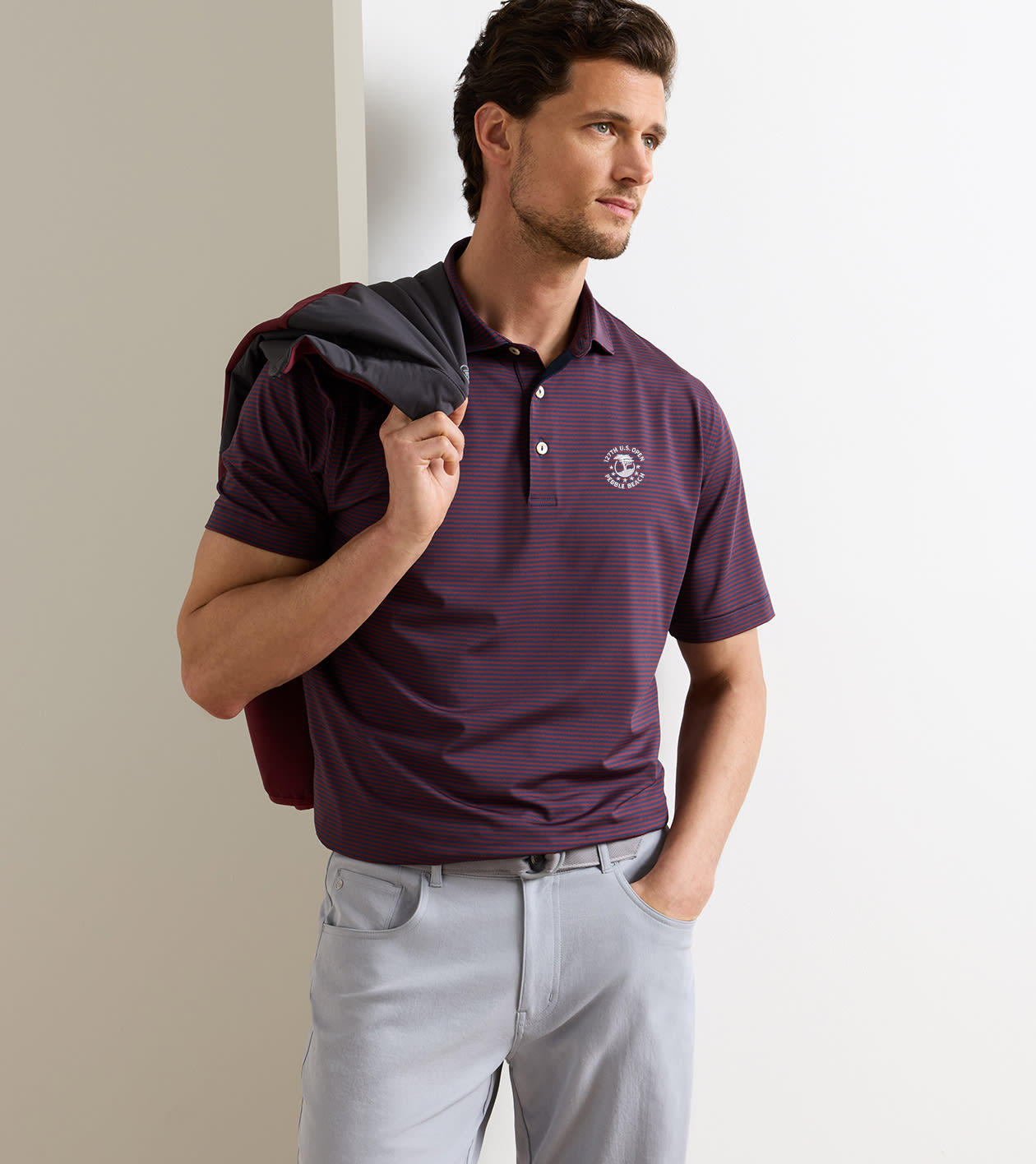 127th U.S. Open Hales Performance Jersey Polo in NAVY / BORDEAUX - Alternate Image 1