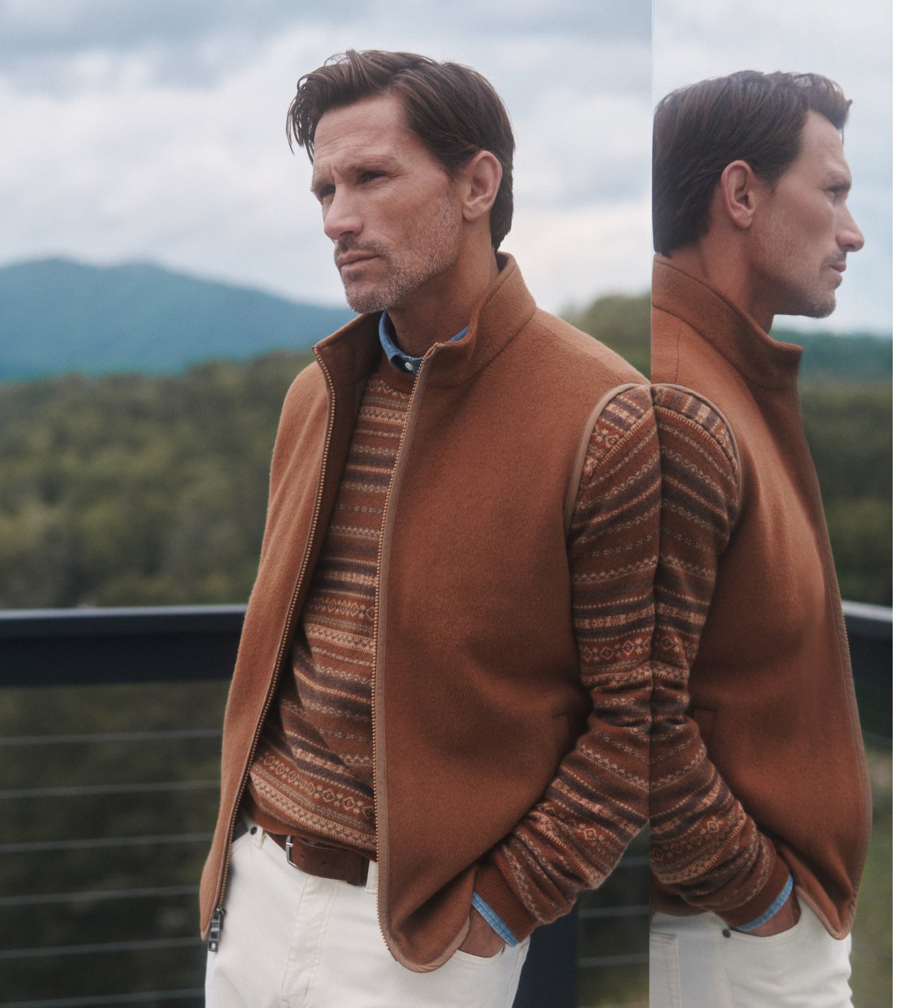 Saddle Fair Isle Crewneck Sweater in Dark Amber - Alternate Image 4