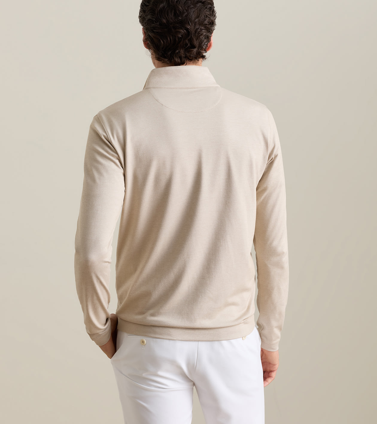Albatross Cotton-Blend Piqu&eacute; Quarter-Zip in Oatmeal - Alternate Image 2