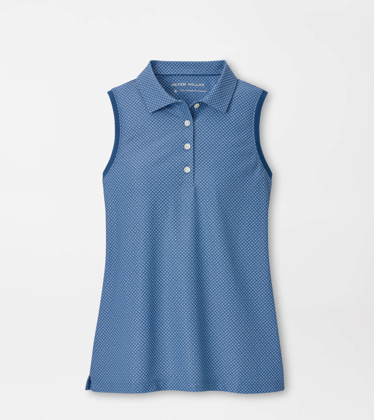 Peter Millar Women's Windsor Blue Palmetto Palms Banded Sport Mesh Sleeveless Button Polo