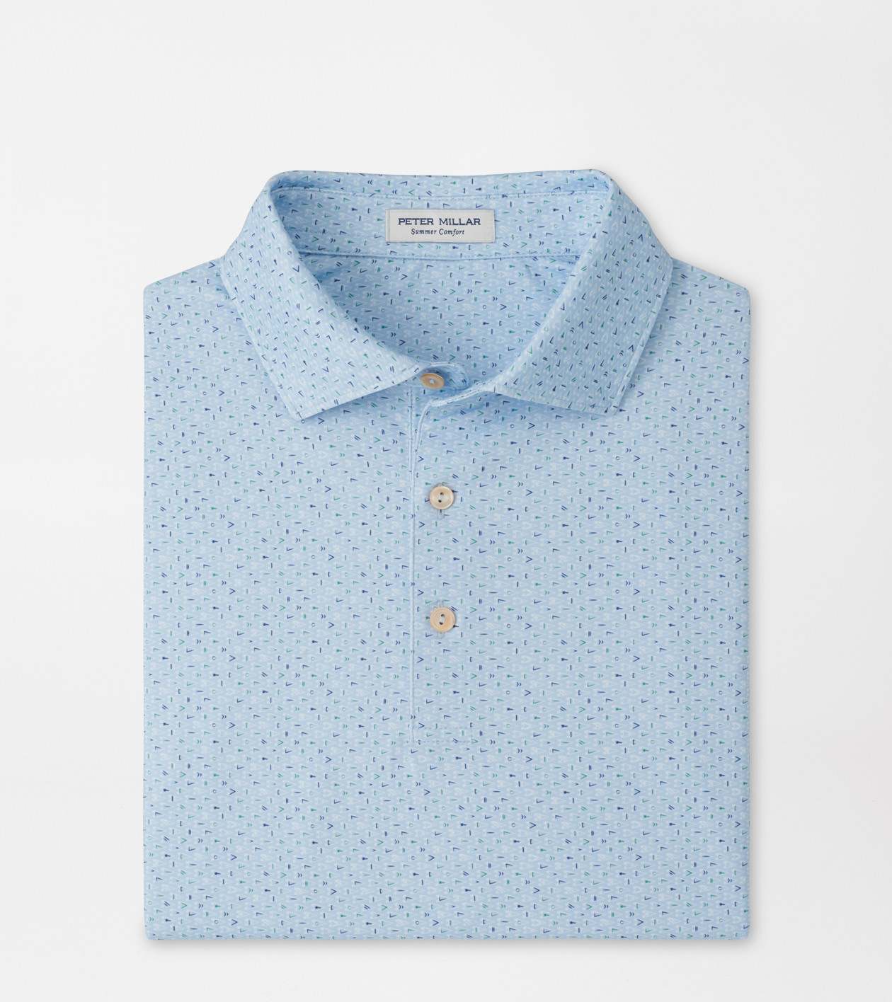 Peter Millar Men's Stream Blue Pennants Performance Jersey Polo